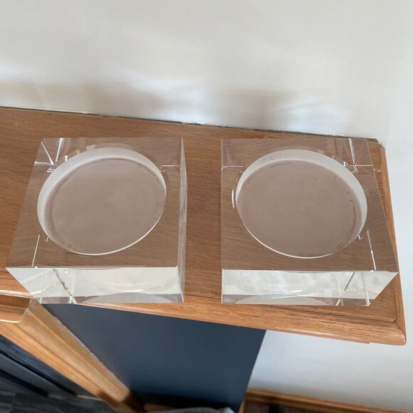 Two Vintage Oleg Cassini Crystal Square Candle Holder - Picture 3 of 11